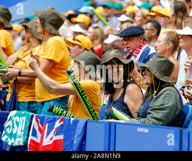 Perth, Australia. Decimo Nov, 2019. 10 novembre 2019; RAC Arena, Perth, Australia occidentale, Australia; Fed Cup by BNP Paribas Tennis finale, Australia contro la Francia; Australian sostenitori durante il credito raddoppia: Azione Plus immagini di sport/Alamy Live News Foto Stock