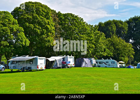 Una vista dell'idilliaca atmosfera rurale del Caravan & Motor Home Club sito a Hanley Swan, noto come 'Malvern Hills". Foto Stock