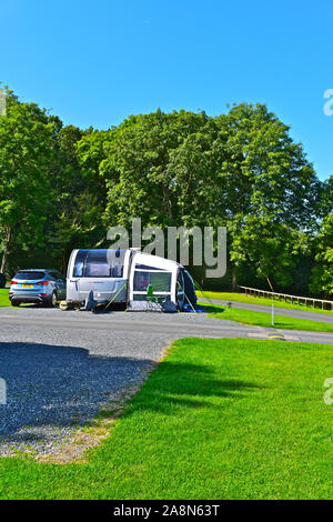 Una vista dell'idilliaca atmosfera rurale del Caravan & Motor Home Club sito a Hanley Swan, noto come 'Malvern Hills". Foto Stock