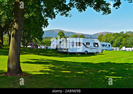 Una vista dell'idilliaca atmosfera rurale del Caravan & Motor Home Club sito a Hanley Swan, noto come 'Malvern Hills". Foto Stock