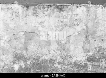 Weathered e screpolata intonacata parete di cemento con lo stampo. Intonacando è parzialmente staccato. Alta risoluzione full frame sfondo texture in bianco e nero Foto Stock