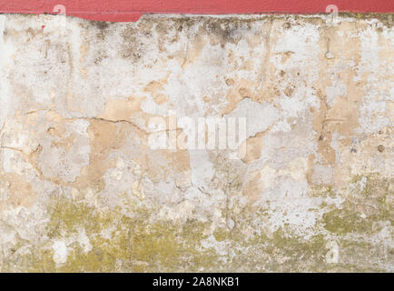 Weathered e screpolata intonacata parete di cemento con lo stampo. Intonacando è parzialmente staccato. Alta risoluzione full frame sfondo a trama. Foto Stock