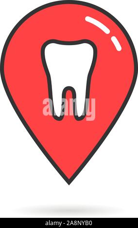 Rosso linea sottile icona della geolocalizzazione dentale Illustrazione Vettoriale