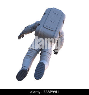 Flying astronauta, vista posteriore, isolato su sfondo bianco, vista posteriore Foto Stock