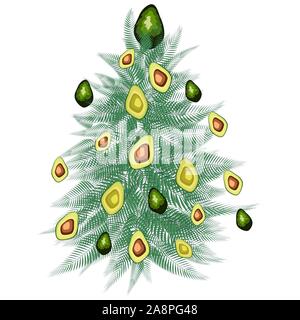 Natale tropicale. Albero di Natale fatto di foglie di palma e avocado Illustrazione Vettoriale