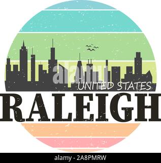 Raleigh North Carolina USA Logo timbro icona simbolo dello skyline di progettazione di città Illustrazione Vettoriale