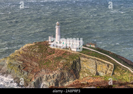 Sud pila faro, Anglesey, Galles del Nord Foto Stock