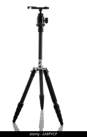 Treppiede per fotocamera stand con testa idraulica sfera isolata su sfondo bianco Foto Stock