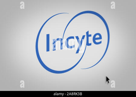 Logo della società pubblica Incyte visualizzata sullo schermo di un computer in close-up. Credito: PIXDUCE Foto Stock