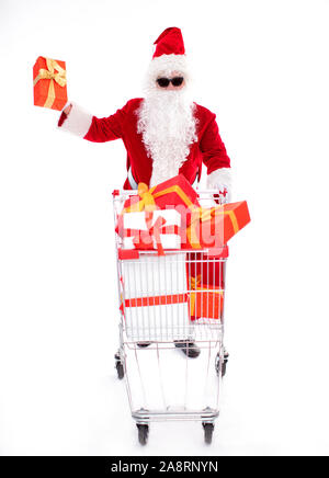 Felice Babbo Natale con Natale carrello Foto Stock