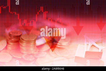 Crisi della logistica e del trasporto aereo export import azienda settore finanziario / economia mondiale del mercato azionario perdita di exchange trading business grafico Foto Stock