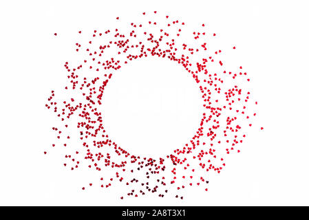 Il giorno di San Valentino - sullo sfondo di un telaio circolare di sparse a forma di cuore ad coriandoli su sfondo bianco. Foto Stock
