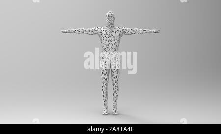 3D rendering di un uomo corpo umano di costruire da una tessitura a maglia isolato in bianco Foto Stock