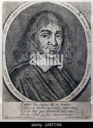René Descartes verticale (650) filosofo francese matematico scienziato.secondo Descartes tutto è costituito da particelle interagenti Foto Stock