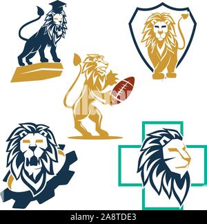 Lion Logo Design simbolo Illustrazione Vettore modello impostato Illustrazione Vettoriale