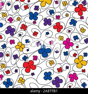 Whimsical Swirly motivo floreale in formato vettoriale. Illustrazione Vettoriale