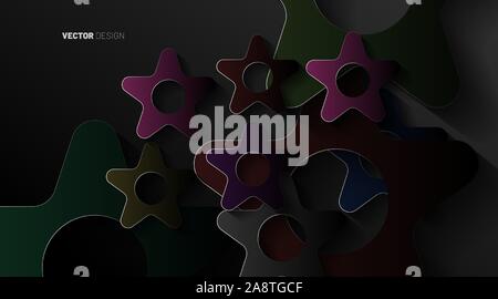 Abstract sfondo vettoriale. Stella geometriche forme di sovrapposizione con le ombre su uno sfondo scuro. Illustrazione di design in EPS 10 Illustrazione Vettoriale
