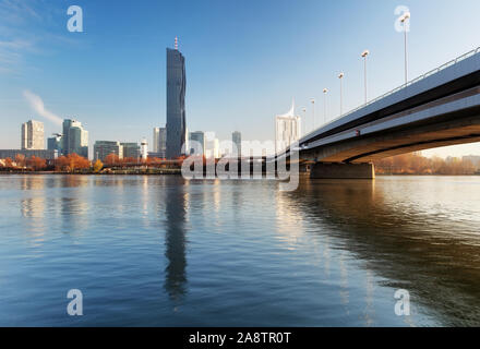 View on a modern city with a water reflection Foto Stock