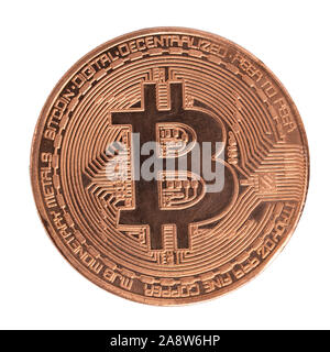 Falsa moneta Bitcoin isolato su bianco. Alta risoluzione Foto Stock