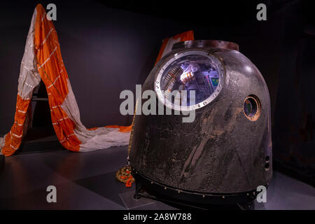 Capsula spaziale Soyuz in cui astronauta britannico Tim Peake percorsa per la Stazione Spaziale Internazionale Foto Stock
