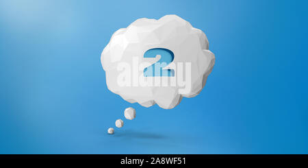 Tagliare il numero due del testo in un basso polly forma cloud discorso bolla su sfondo blu. Immagine ad alta risoluzione con una copia dello spazio. Il rendering 3D. Foto Stock
