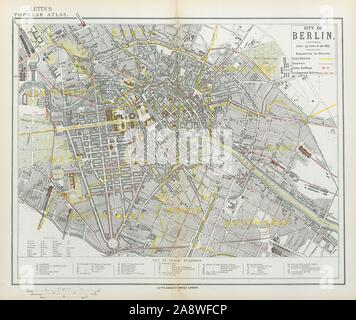 Berlino città antica città mappa piano. Tram U-Bahn distretti postali LETTS 1883 Foto Stock