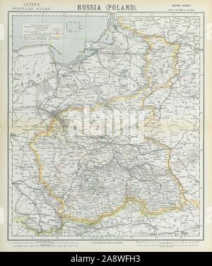 La Polonia POLSKA Kielce Varsavia Radom Plock Lomza Lublino Kalisz. LETTS 1883 mappa Foto Stock