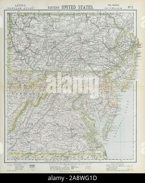 MID-ATLANTIC membri. In Pennsylvania NJ Maryland Delaware Virginia. LETTS 1883 mappa Foto Stock