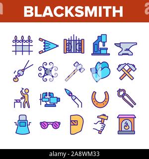 Fabbro elementi di una collezione di icone vettore Set Illustrazione Vettoriale