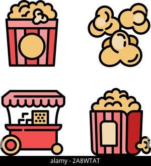 Popcorn set di icone. Set di contorno di popcorn icone vettoriali per il web design isolato su sfondo bianco Illustrazione Vettoriale