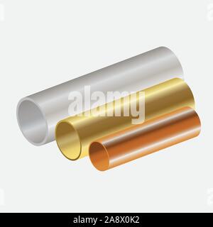 In acciaio inox e in rame tubi di ottone su sfondo bianco per azienda settore creative design Illustrazione Vettoriale