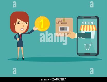 Shopping online E-commerce concetto. Illustrazione Vettoriale