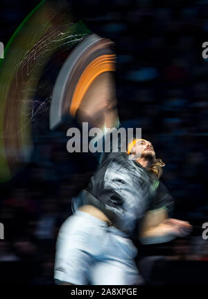 Londra, Regno Unito. Xi Nov, 2019. Stefanos TSITSIPAS (Grecia) durante la Nitto tennis ATP Finals di Londra il giorno 2 presso l'O2, Londra, Inghilterra il 11 novembre 2019. Foto di Andy Rowland. Credito: prime immagini multimediali/Alamy Live News Foto Stock