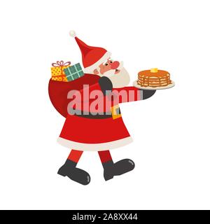 Babbo Natale con frittelle piatto vettore icona isolato su bianco Illustrazione Vettoriale