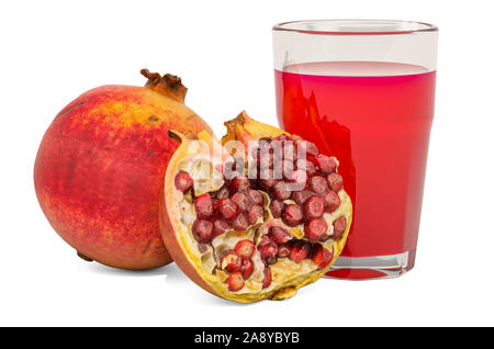 Bicchiere di succo di melograno con melograni, 3D rendering isolati su sfondo bianco Foto Stock