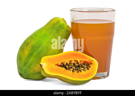 Bicchiere di succo di papaia con papaia, 3D rendering isolati su sfondo bianco Foto Stock