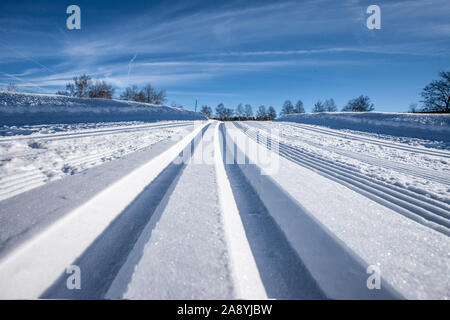 Piste per lo sci di fondo nella neve sul Zugerbeg svizzera Foto Stock