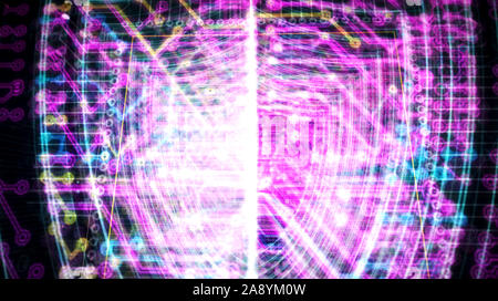 Cyber security futuristica rendering 3D'illustrazione. Concetto di protezione del computer e della sicurezza di internet. Luce astratta simbolo di linea in profonda 3d perspec Foto Stock