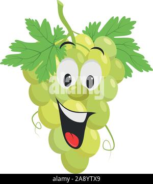 La frutta raccolta di caratteri: illustrazione vettoriale di un divertente e sorridente grappolo di uva verde carattere. Illustrazione Vettoriale