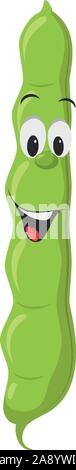 Verdure Raccolta di caratteri: illustrazione vettoriale di un divertente e sorridente fagioli verdi in stile cartoon. Illustrazione Vettoriale
