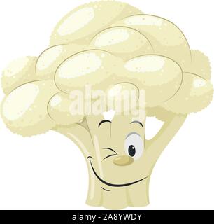 Verdure Raccolta di caratteri: illustrazione vettoriale di un divertente e sorridente cavolfiore in stile cartoon. Illustrazione Vettoriale