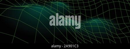 Panorama digitale con le montagne o colline fatte di griglia di linea Illustrazione Vettoriale