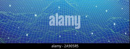 Panorama digitale con le montagne o colline fatte di griglia di linea Illustrazione Vettoriale