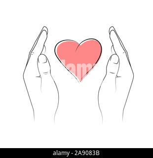 Cuore in tra le mani. Amore e cura. Illustrazione Vettoriale Illustrazione Vettoriale