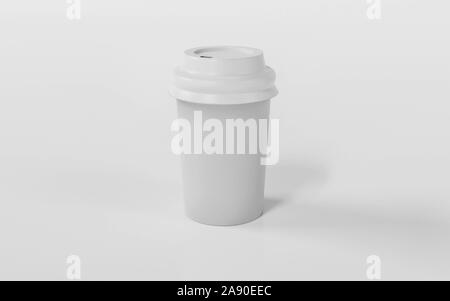 Bianco a prendere il caffè nella tazza termica. Isolato su uno sfondo bianco 3D render illustrazione Foto Stock