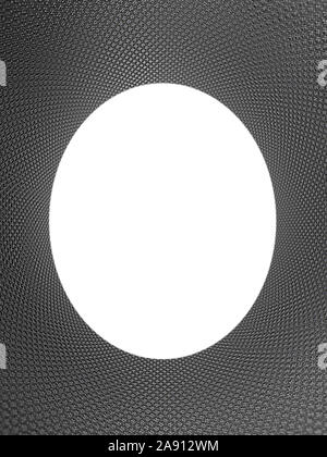 Vista interna di carbonio nero testurizzato tubo con centro bianco e copiare lo spazio all'interno. Texture astratte e sfondo Foto Stock