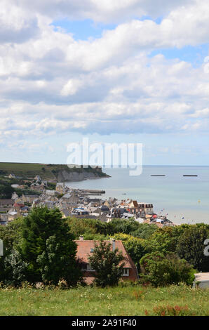 Resti del porto di gelso, Arromanche, Francia Foto Stock
