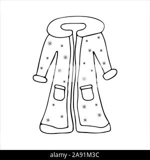 Santa Claus clothes, doodle-style fur coats. Black and white illustration Illustrazione Vettoriale