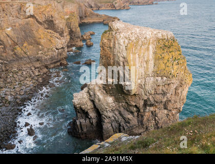 Pile del mare causato da erosione costiera sulle rive del Pembrokeshire, Galles. Foto Stock