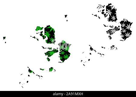 Incheon (Corea del Sud, Repubblica di Corea, ROK) mappa è progettato Cannabis leaf verde e nero, Incheon Metropolitan City (Inchon) mappa fatta di marijuana Illustrazione Vettoriale